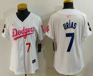 Women%27s Los Angeles Dodgers #7 Julio Urias Number White Pink With Patch Limited Stitched Jersey
